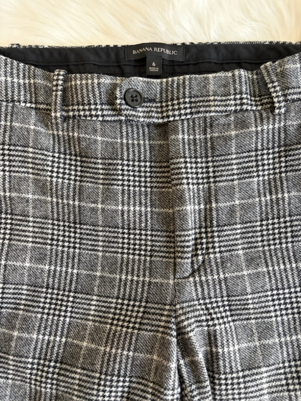Banana Republic Gray & Black Glen Plaid Trousers Wool Blend